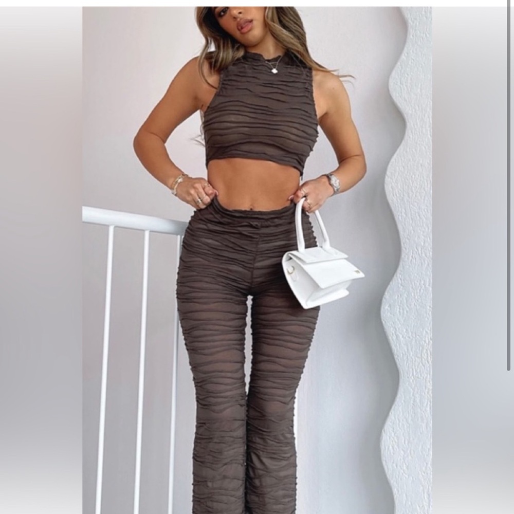 White Fox Burnout Pant Set in Brown
